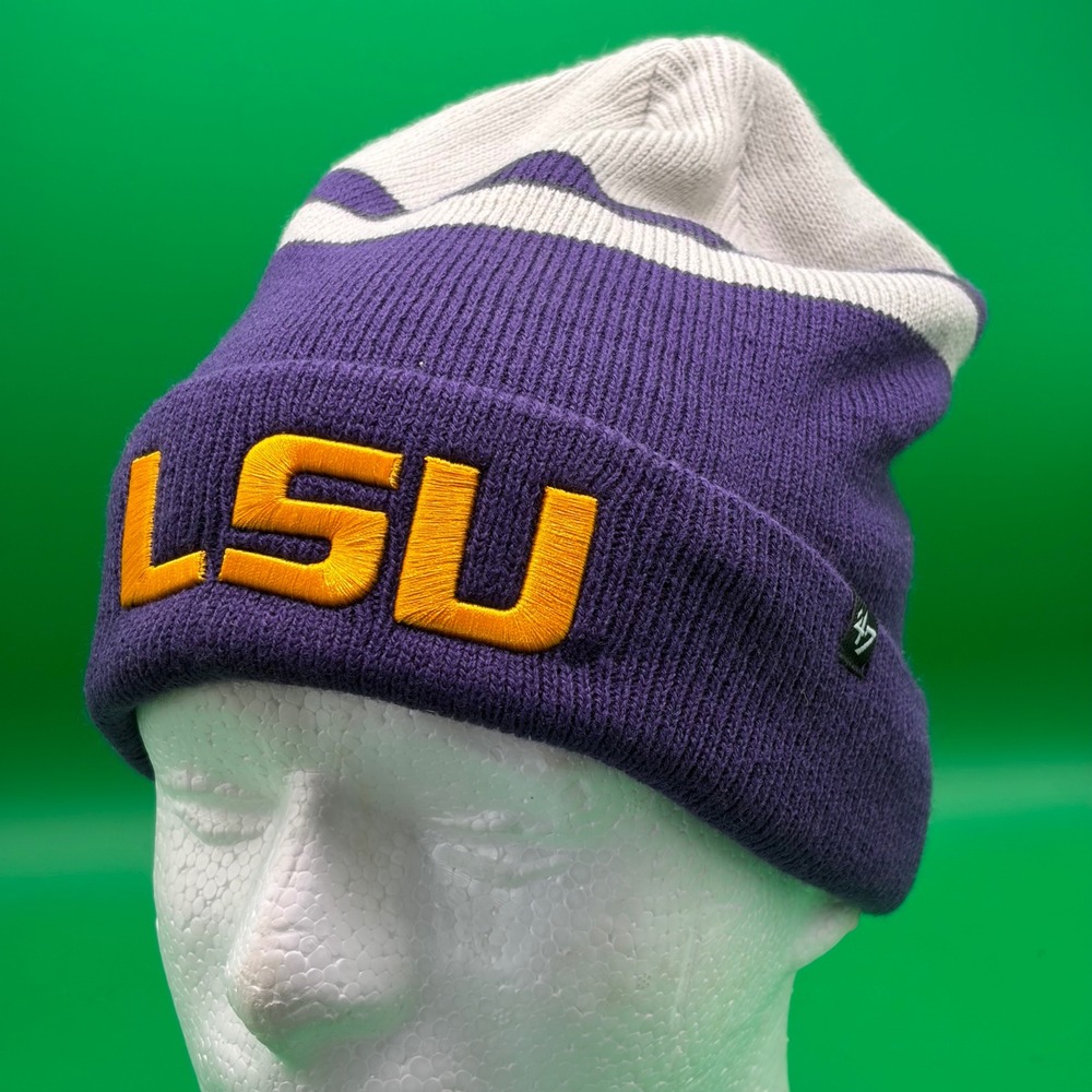 LSU Tigers 47 Brand Beanie Purple/Gold Striped Cuffed Knit Winter Hat OSFA NCAA